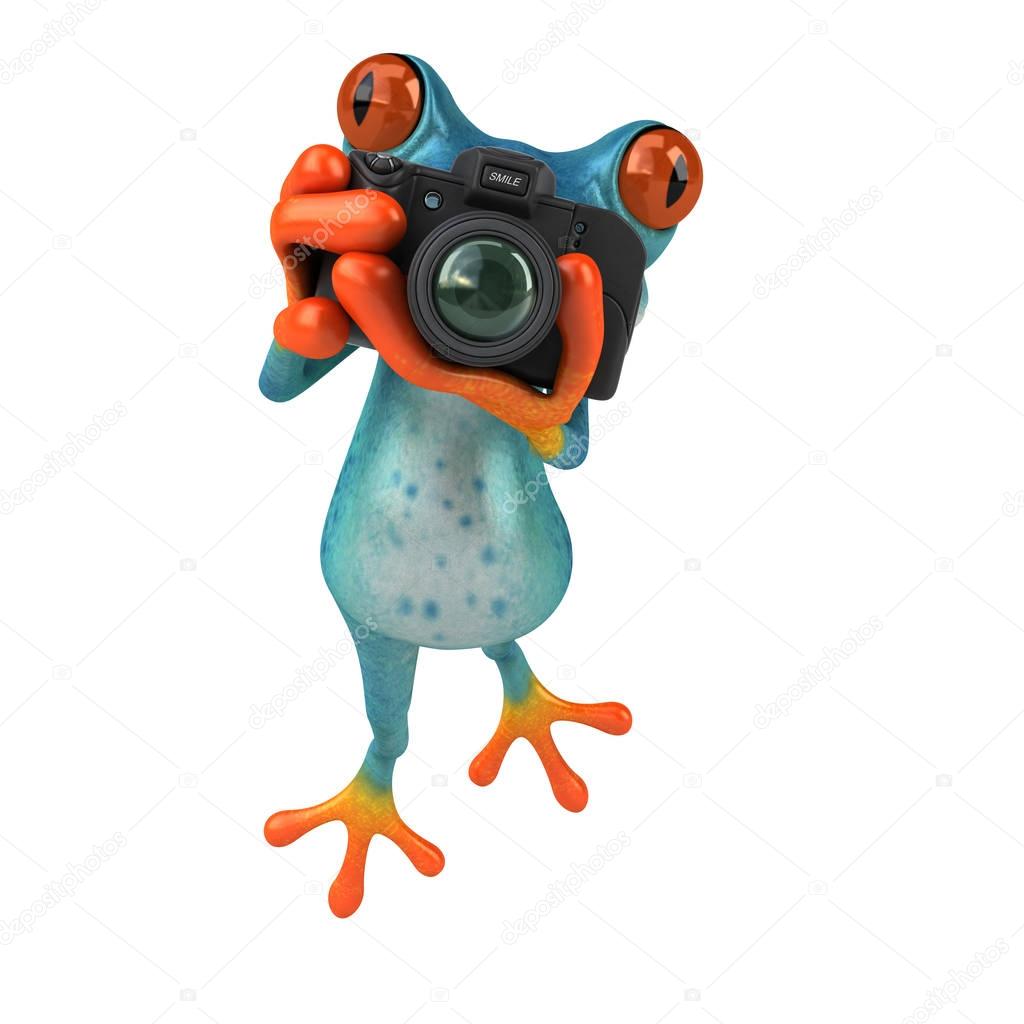 funny cartoon character with camera  - 3D Illustration