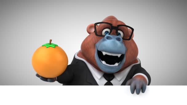 大猩猩的卡通人物拿着橙色 — 图库视频影像