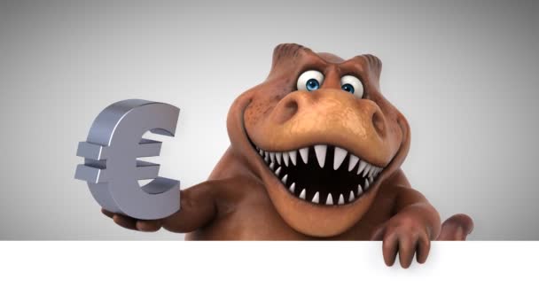 Dinosaurio Divertido Personaje Dibujos Animados Que Sostiene Euro Animación — Vídeos de Stock