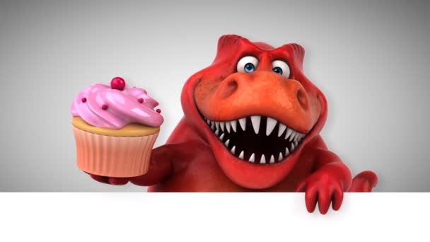 Dinossauro Personagem Desenho Animado Segurando Cupcake Animação — Vídeo de Stock