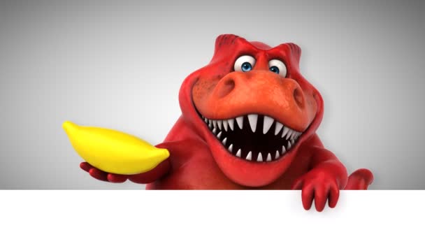 Dinosaurier Lustige Zeichentrickfigur Mit Banane Animation — Stockvideo