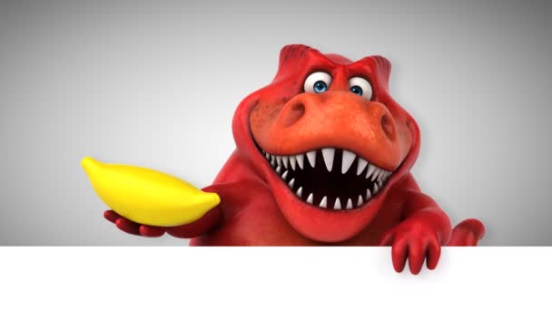 Dinozaur Śmieszne Kreskówka Gospodarstwa Banana Animacji — Wideo stockowe