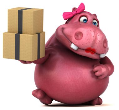 -3d çizim eğlenceli çizgi film karakteri ile kutuları