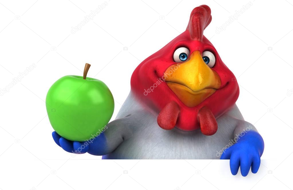 Fun cartoon character with apple   - 3D Illustration