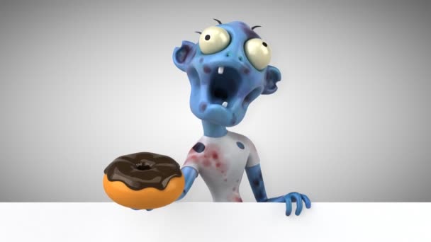 Zombie Grappige Cartoon Karakter Met Donut Animatie — Stockvideo