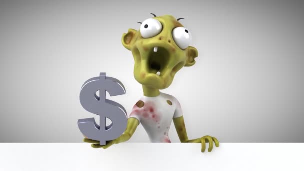 Karakter Kartun Zombie Lucu Dengan Dolar Animasi — Stok Video