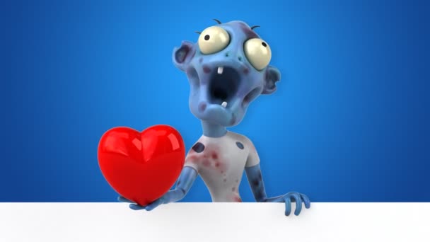 Зомби Забавный Мультяшный Персонаж Сердцем Анимация — стоковое видео