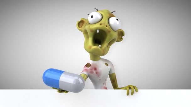 Zombie Personaggio Dei Cartoni Animati Divertente Con Pillola Animazione — Video Stock