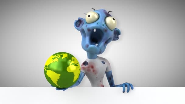 Зомби Забавный Мультперсонаж Планетой Анимация — стоковое видео