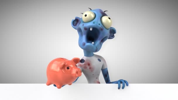 僵尸卡通人物与小猪银行 — 图库视频影像