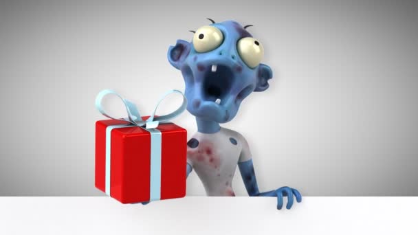 Zombie Grappige Cartoon Karakter Met Cadeau Animatie — Stockvideo