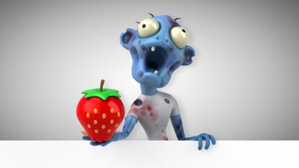 Zombie Leuk Personage Met Aardbei Animatie — Stockvideo