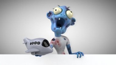 zombi komik çizgi film karakteri ile uçak - 3d animasyon 