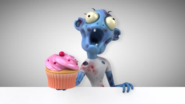 Zombie Grappige Cartoon Karakter Met Cupcake Animatie — Stockvideo