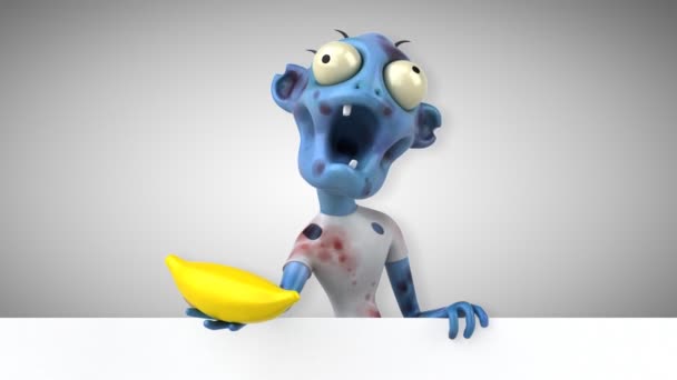 Zombie Divertido Personaje Dibujos Animados Con Plátano Animación — Vídeo de stock