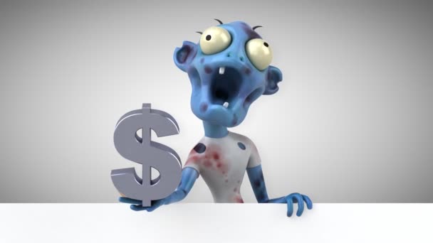 Зомби Забавный Мультяшный Персонаж Долларом Анимация — стоковое видео