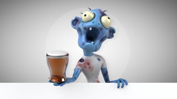 Personagem Desenho Animado Zumbi Com Cerveja Animação — Vídeo de Stock