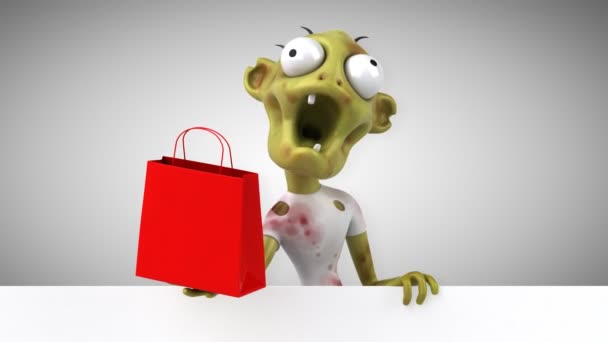 Zombie Funny Cartoon Character Shopping Bag Animation — Stock Video