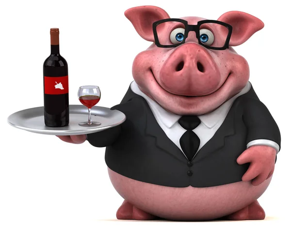 Fun cartoon character with  wine   - 3D Illustration