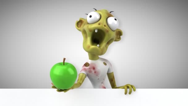 Lustige Zeichentrickfigur Mit Apfel Animation — Stockvideo