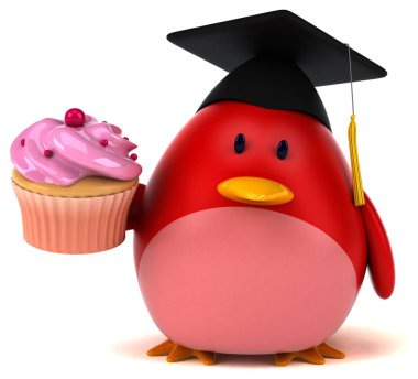 Komik karikatür karakter ile cupcake - 3d çizim