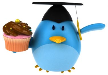 Komik karikatür karakter ile cupcake - 3d çizim