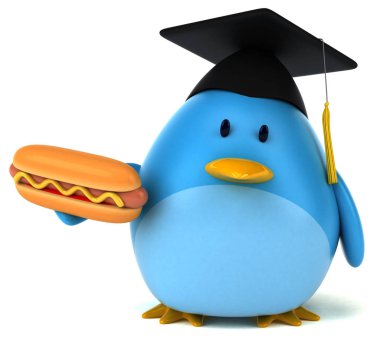 Komik karikatür karakter hotdog ile - 3d çizim