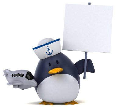 Komik çizgi film karakteri ile uçak - 3d çizim