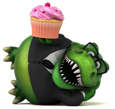 Komik karikatür karakter ile cupcake - 3d çizim