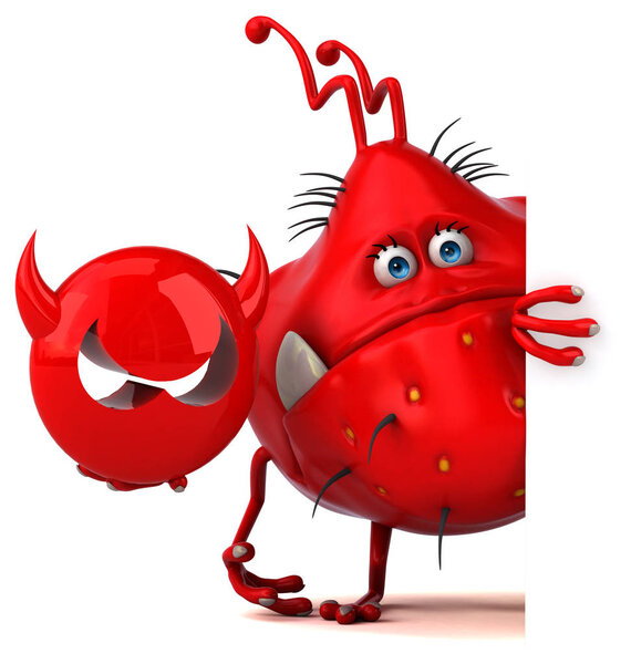 Fun cartoon character with virus  - 3D Illustration