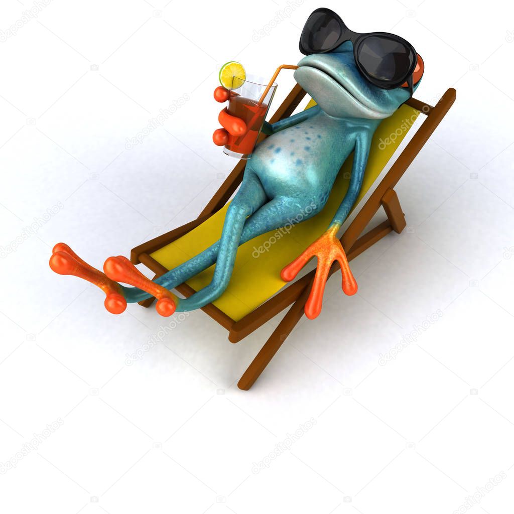 Fun frog with  cocktail - 3D Illustration