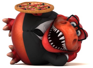 Komik karikatür karakter pizza - 3d çizim