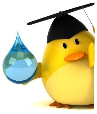 Eğlenceli çizgi film karakteri ile su damla - 3d çizim