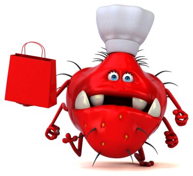 komik karikatür karakter ile alışveriş çantası - 3d çizim