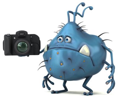 Eğlenceli çizgi film karakteri ile fotoğraf makinesi - 3d çizim