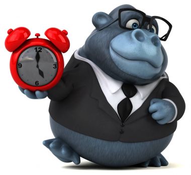 Alarm saati olan komik çizgi film karakteri - 3B İllüstrasyon