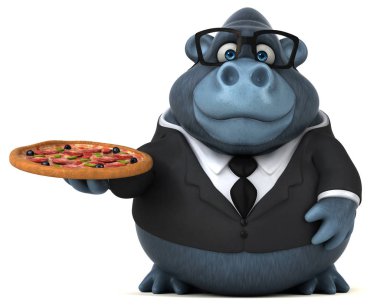 Komik karikatür karakter pizza - 3d çizim