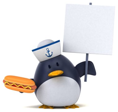 Komik karikatür karakter hotdog ile - 3d çizim