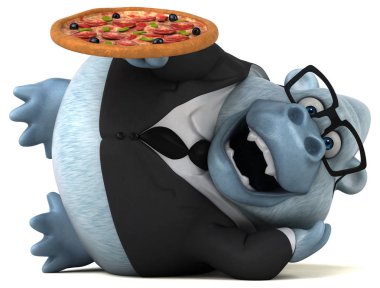 Komik karikatür karakter pizza - 3d çizim
