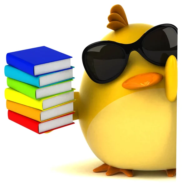 funny cartoon character with books   - 3D Illustration