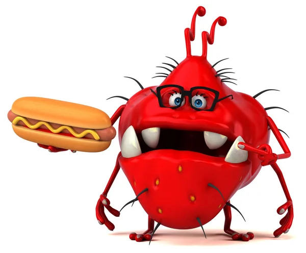 Komik Karikatür Karakter Hotdog Ile Çizim — Stok fotoğraf