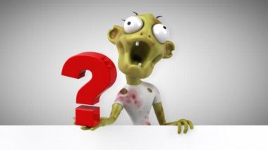 zombi komik çizgi film karakteri ile soru işareti - 3d animasyon