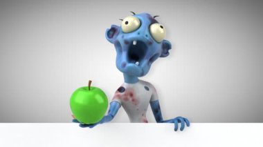 zombi komik çizgi film karakteri ile elma - 3d animasyon 