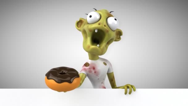 带甜甜圈的僵尸滑稽卡通人物 — 图库视频影像