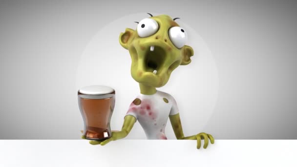 Zombie Personnage Dessin Animé Drôle Avec Bière Illustration — Video