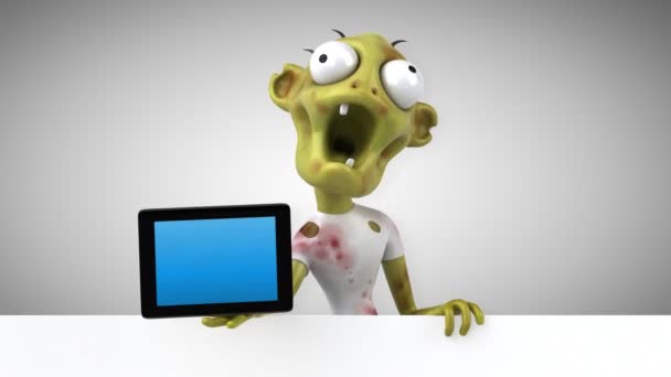 Zombie Fun Personagem Desenho Animado Com Tablet Animação — Vídeo de Stock