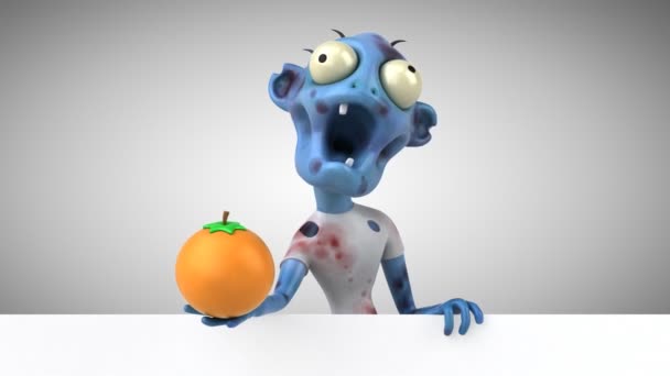 Personagem Desenho Animado Engraçado Zumbi Com Laranja Animação — Vídeo de Stock