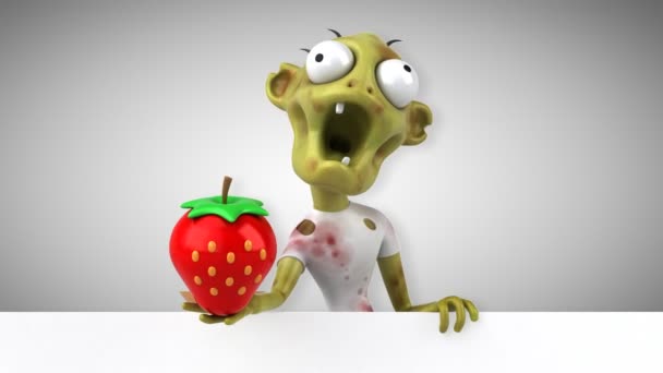 Zombie Amusant Personnage Dessin Animé Avec Fraise Animation — Video