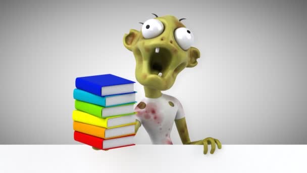 Personnage Dessin Animé Drôle Zombie Avec Des Livres Animation — Video