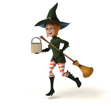 Komik çizgi film karakteri ile asma kilit - 3d çizim